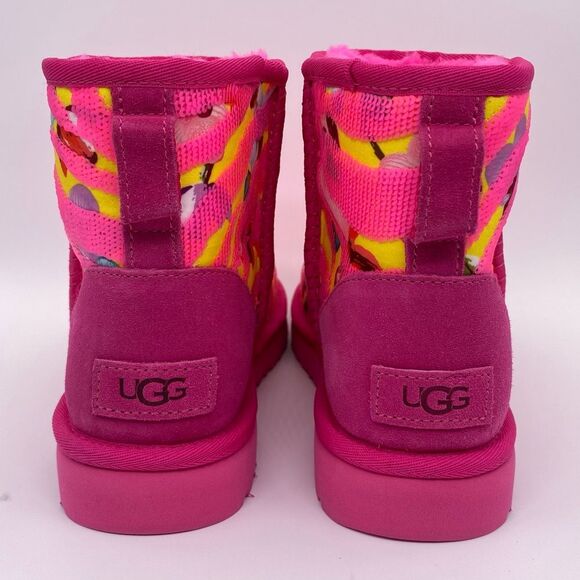 Ugg Women’s Classic Mini Tiger Flower Boots Pink/Yellow  |  Size: 6 - Picture 4 of 14